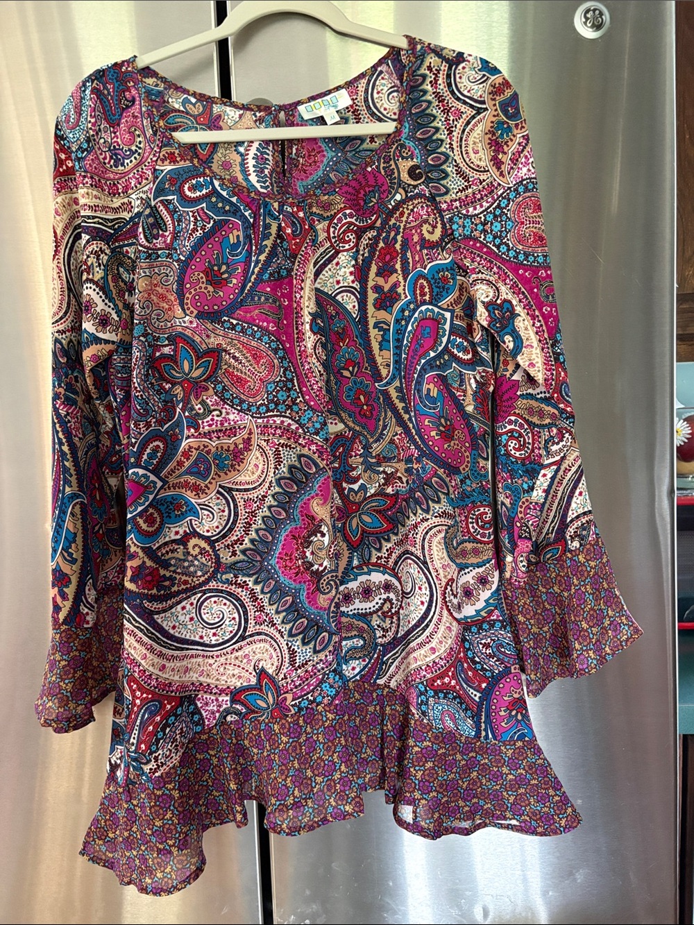 Paisley Peasant Tunic Top in Magenta & Teal - Womens